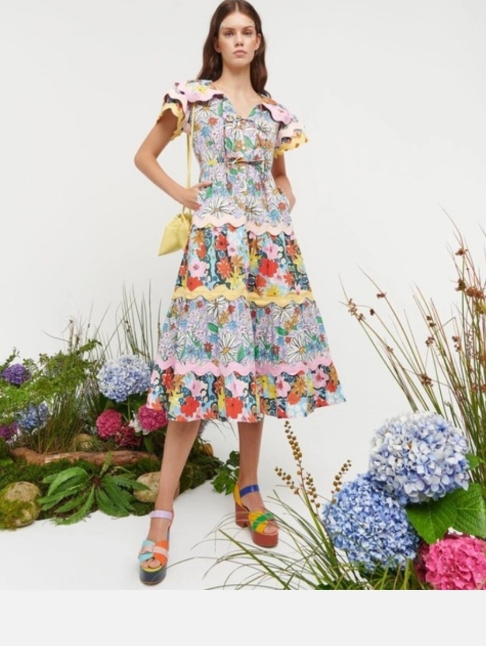 Floral Tiered Midi Dress in Multi-Color